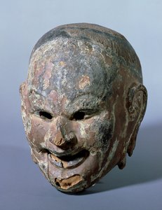 Gigaku-maske (Gigakumen) som kanskje representerer Shishiko, Suikoju eller Taikoji, Nara-perioden, ca. 754 (polykromt tre)